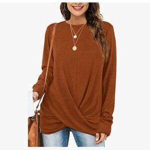 Jescakoo Tunic Tops For Leggings Twist Front Long Sleeve Crew Neck Shirt